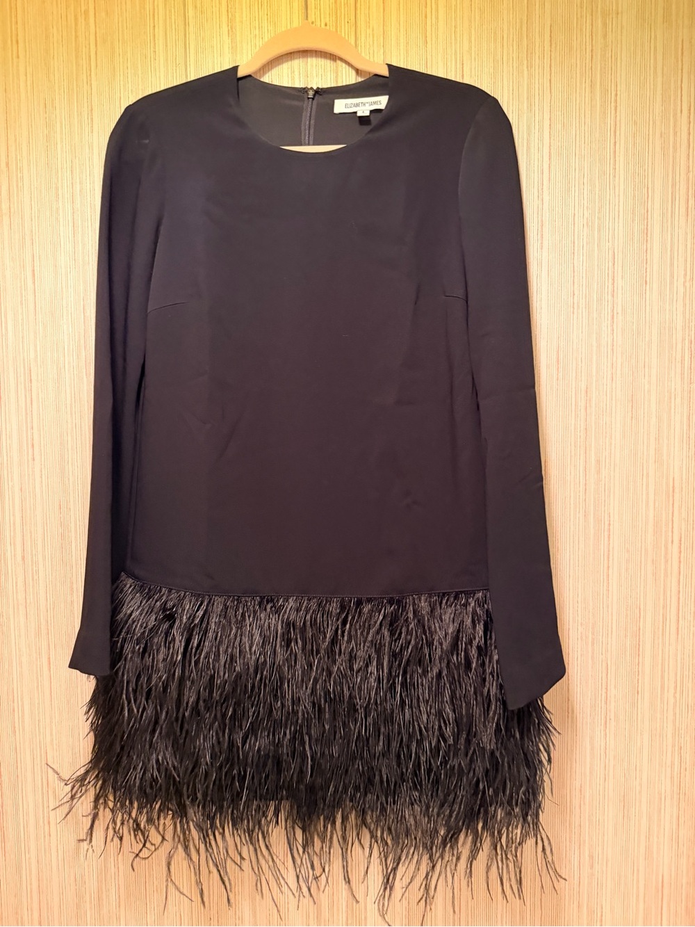 Elizabeth and James Black Long-Sleeve Feather-Hem Mini Dress - Picture 3 of 4